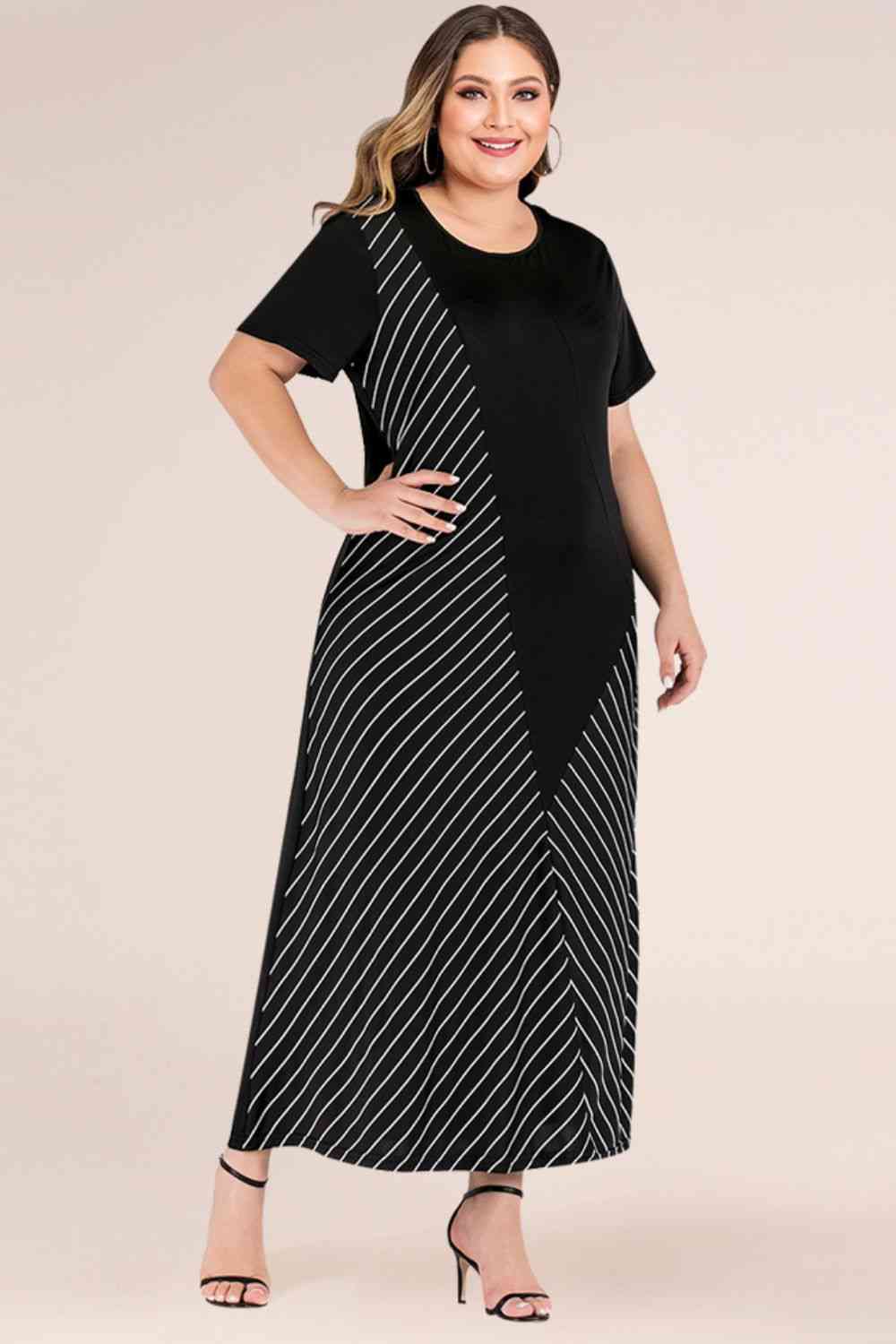 Plus Size Striped Color Block Tee Dress (BWMT) T - Deals DejaVu