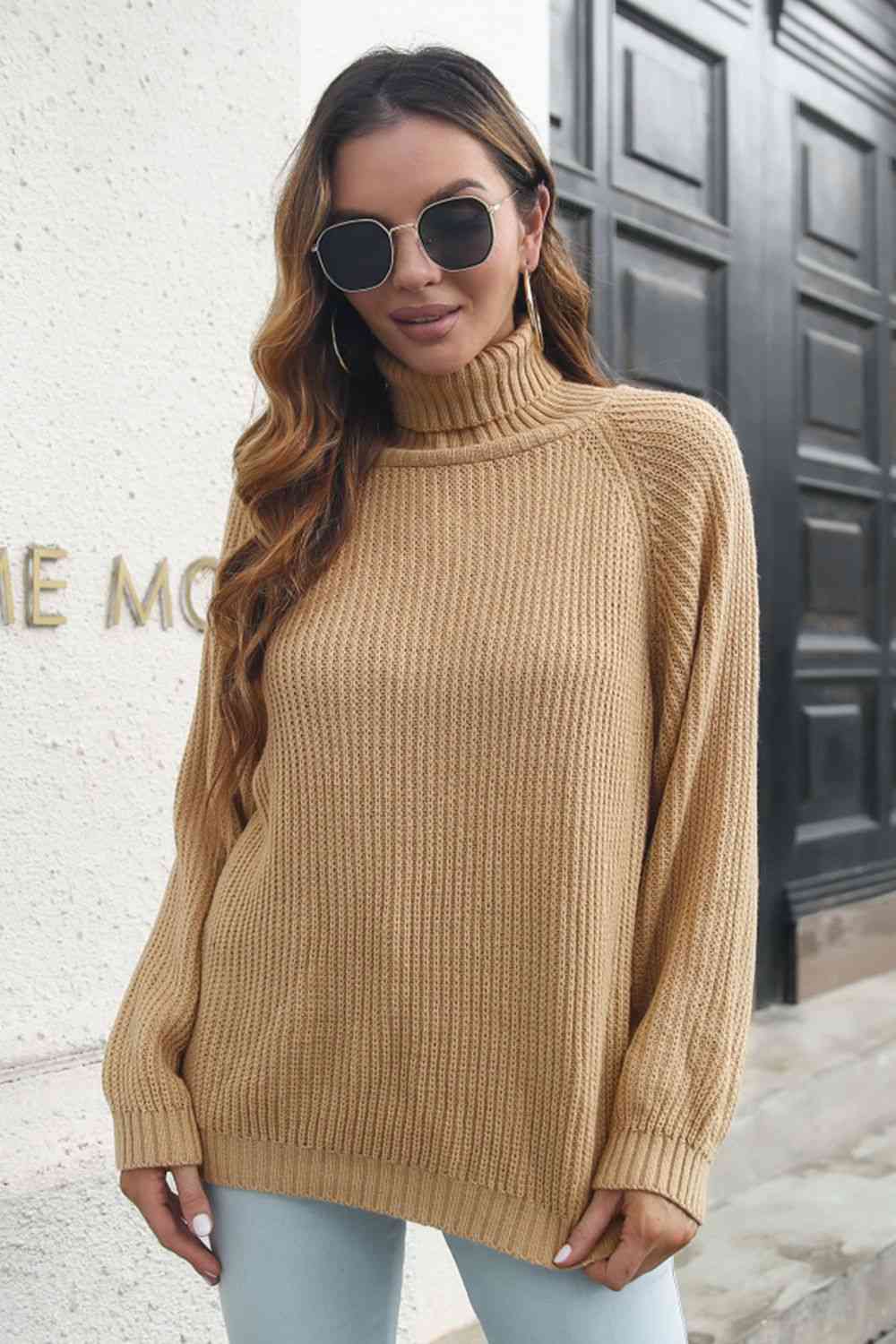 Turtleneck Rib-Knit Sweater - Deals DejaVu