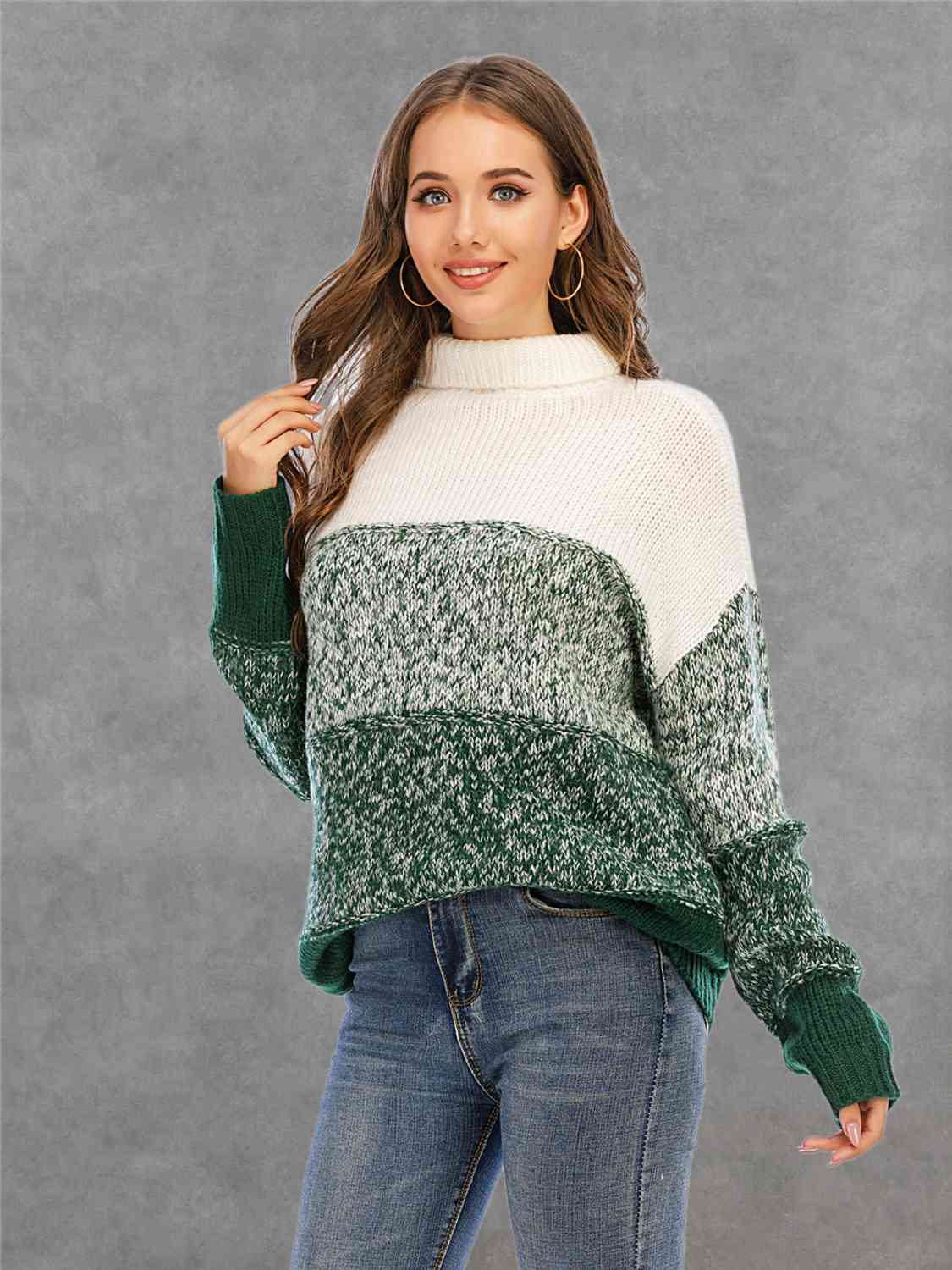 Color Block Turtleneck Sweater - Deals DejaVu