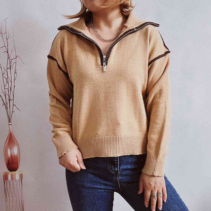 Exposed Seam Half Zip Sweater