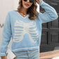 Skeleton Pattern V-Neck Long Sleeve Pullover Sweater - Deals DejaVu