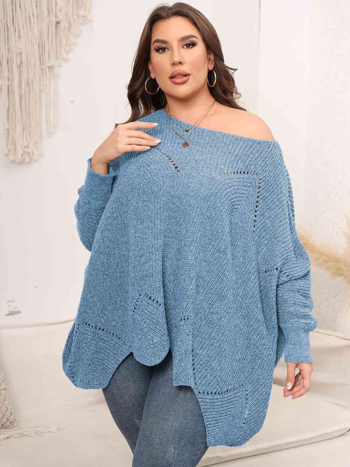 Plus Size Round Neck Batwing Sleeve Sweater - Deals DejaVu