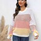 Waffle-Knit Round Neck Dropped Shoulder Color Block Sweater - Deals DejaVu