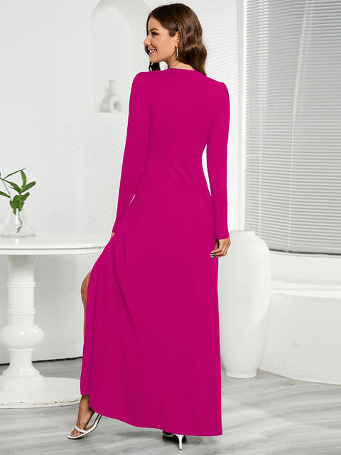 V-Neck Long Sleeve Split Dress (BWM) T - Deals DejaVu