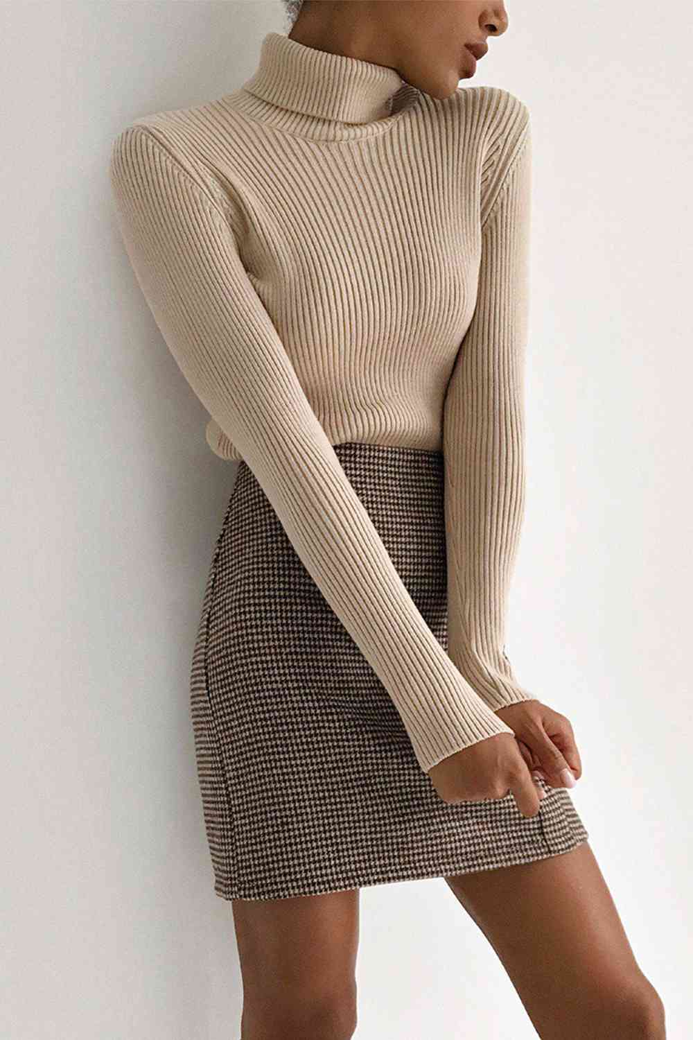 Ribbed Turtle Neck Long Sleeve Sweater - Deals DejaVu