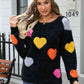 Heart Pattern Round Neck Long Sleeve Sweater - Deals DejaVu