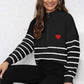 Striped Zip-Up Long Sleeve Ribbed Sweater