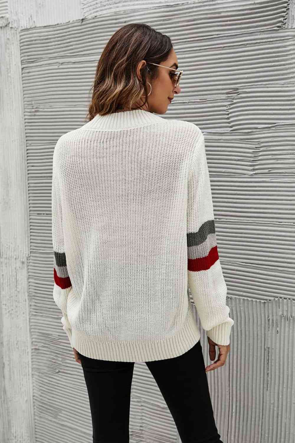 Feeling You Best Striped Cable-Knit Round Neck Sweater - Deals DejaVu