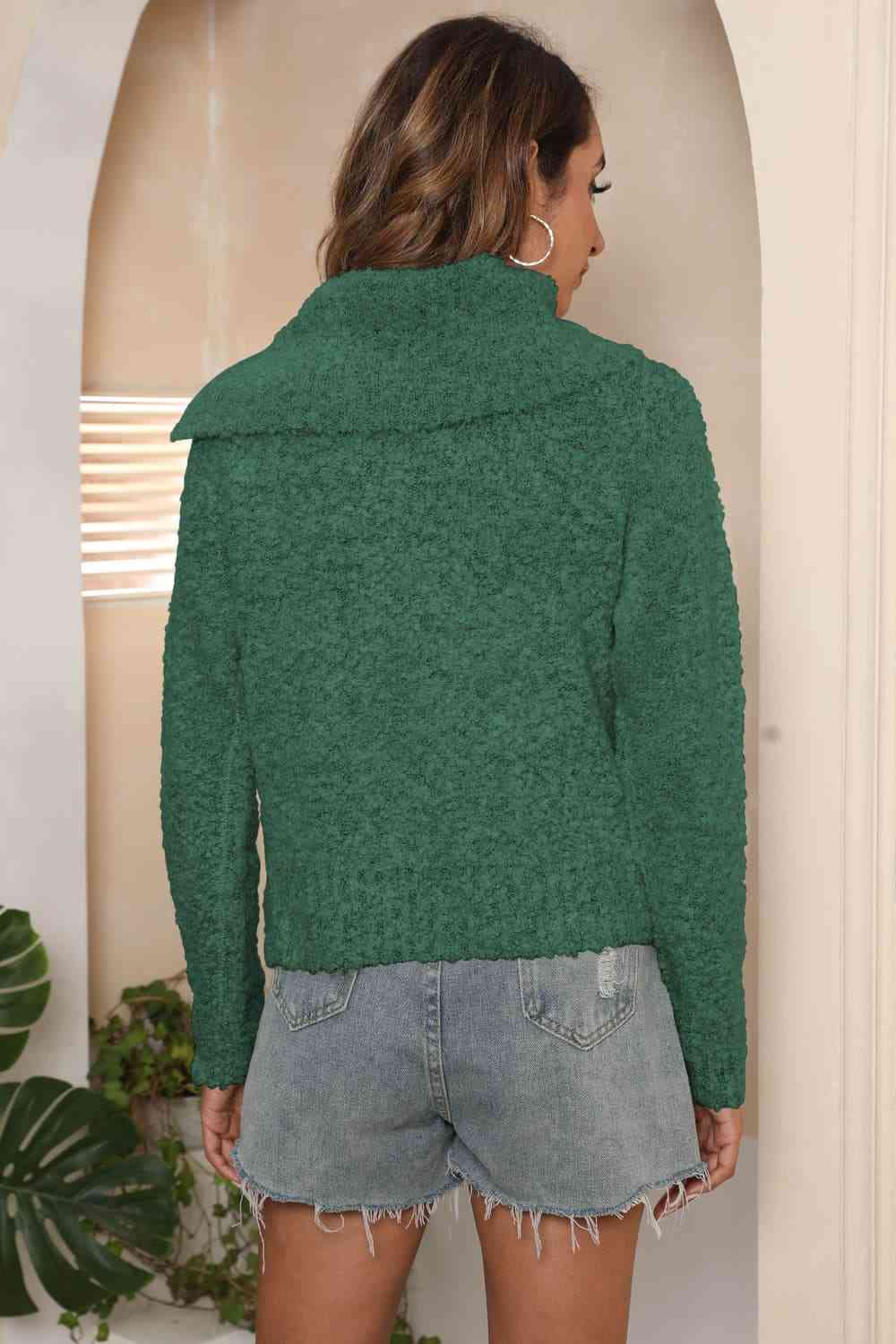 Asymmetrical Neck Long Sleeve Pullover Sweater - Deals DejaVu