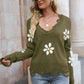 Flower Distressed Long Sleeve Sweater - Deals DejaVu