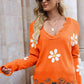 Flower Distressed Ribbed Trim Sweater - Deals DejaVu