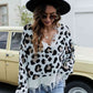 Animal Print Distressed V-Neck Drop Shoulder Sweater - Deals DejaVu