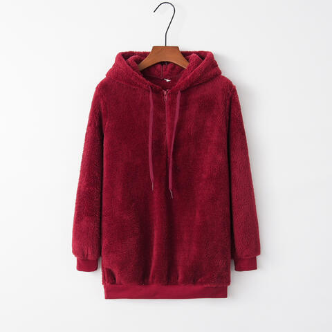 Quarter-Zip Drawstring Teddy Hoodie (BFD) T - Deals DejaVu