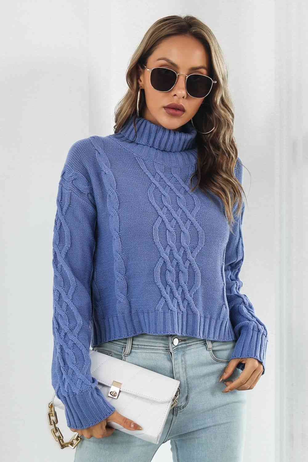 Turtleneck Dropped Shoulder Sweater - Deals DejaVu