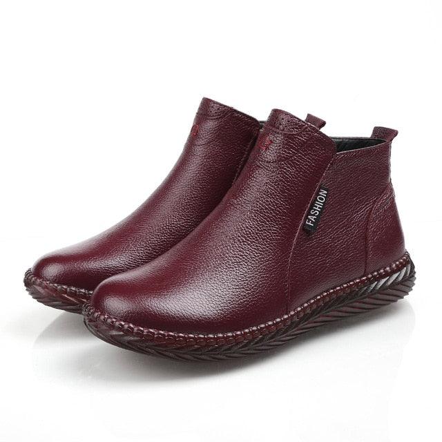 Women's Winter Boots - Plus Velvet Genuine Leather Shoes - Zip Women Warm Ankle Boots (FS)(BB1)