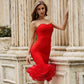 Amazing Gorgeous New Summer Women Bandage Mermaid Dress - Sexy Red - Strapless Ruffles Fashion Party Dress (D30)(BWD)(WSO4)(BCD1)