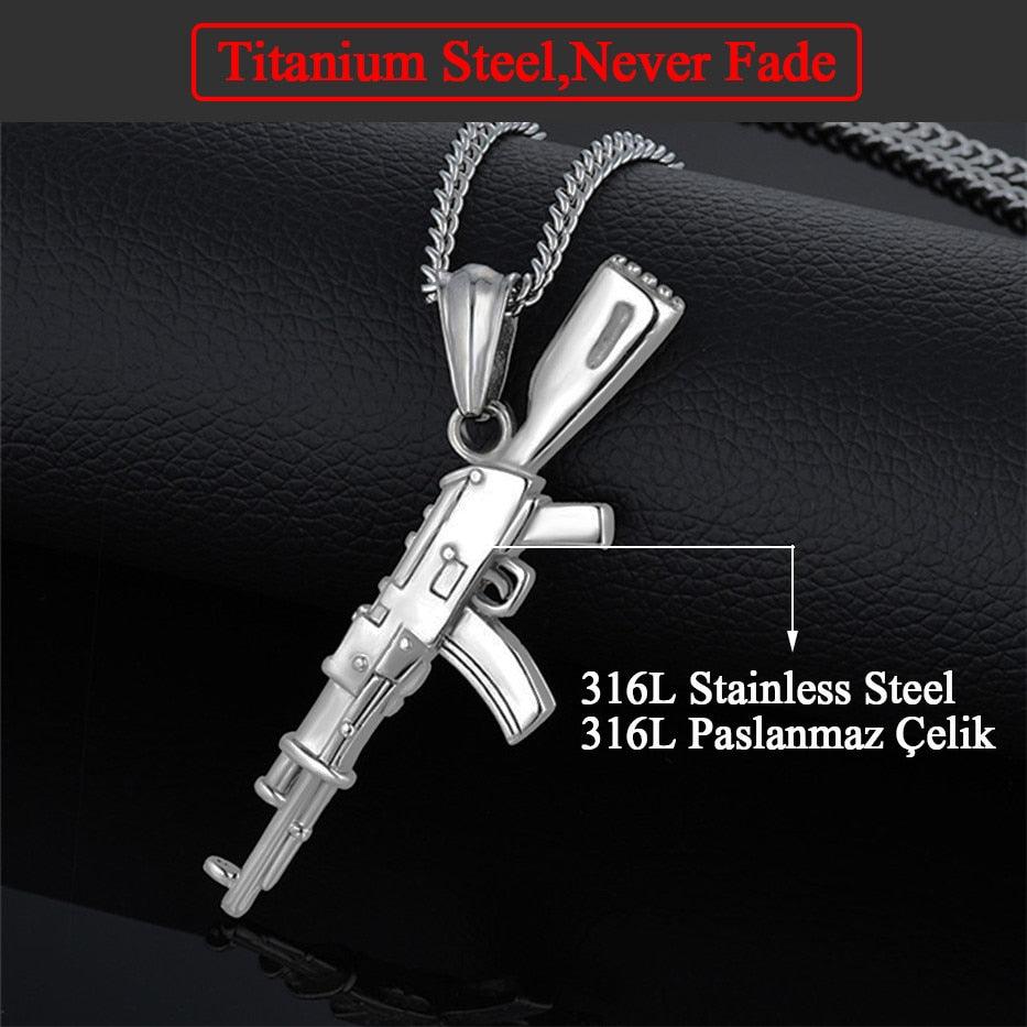 AK47 Gun Necklace Pendant Hip Hop Jewelry Stainless Steel Necklace With Hiphop Chain (MJ2)(F83)