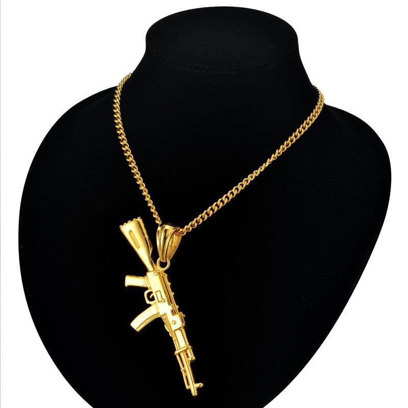 AK47 Gun Necklace Pendant Hip Hop Jewelry Stainless Steel Necklace With Hiphop Chain (MJ2)(F83)