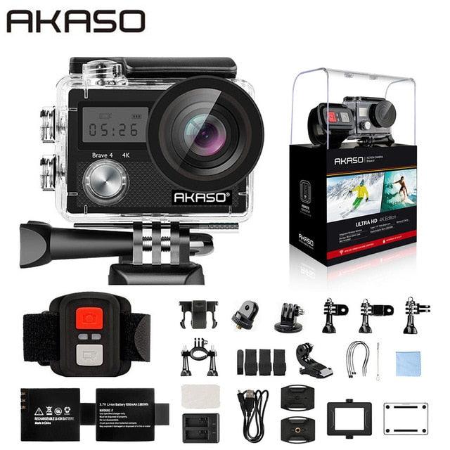AKASO Brave 4 Action camera Ultra HD 4K WiFi 2.0" 170D 20MP Underwater Waterproof Helmet Cam Camera Sport Cam Selfie stick gift (MC6)(1U54)(F54)