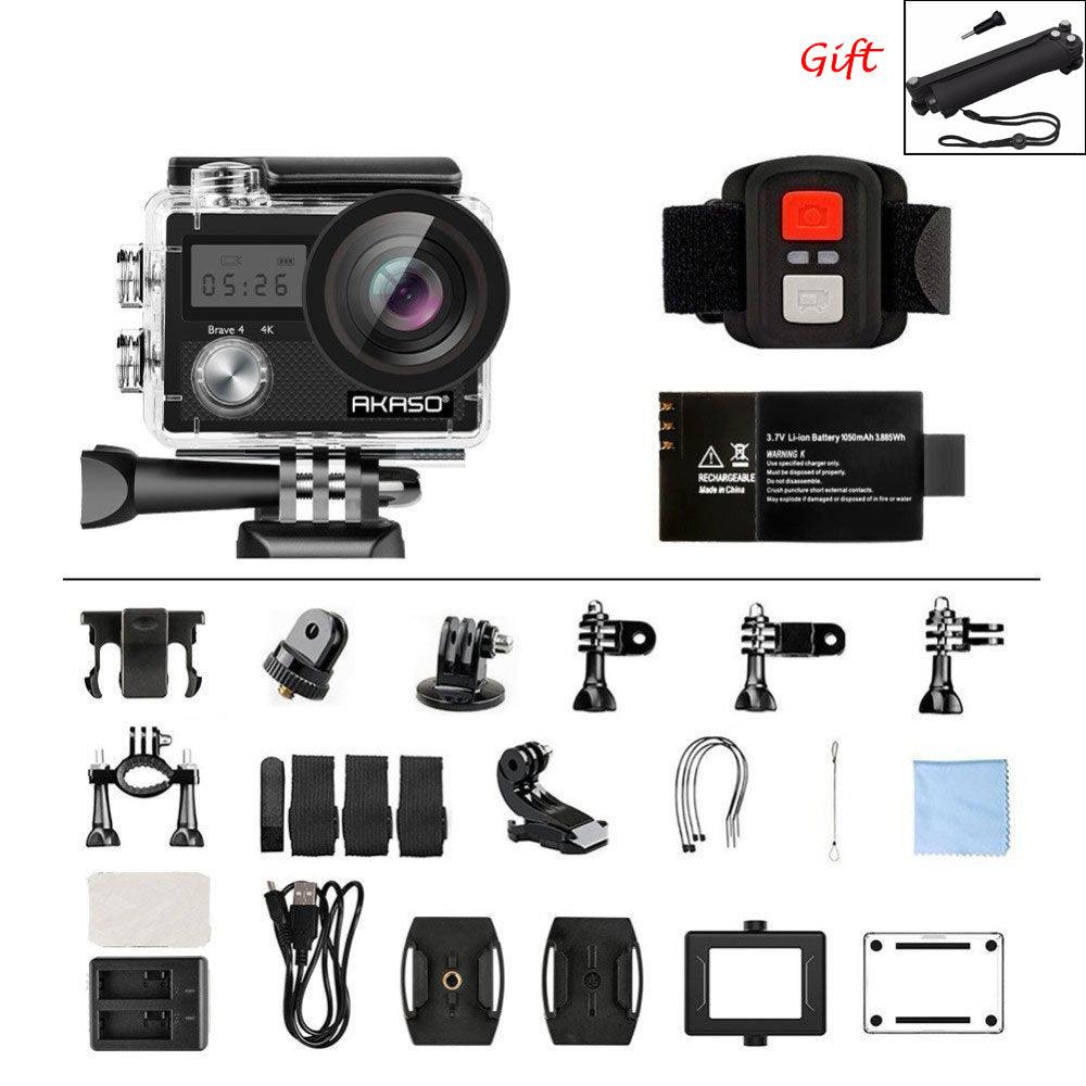 AKASO Brave 4 Action camera Ultra HD 4K WiFi 2.0" 170D 20MP Underwater Waterproof Helmet Cam Camera Sport Cam Selfie stick gift (MC6)(1U54)(F54)