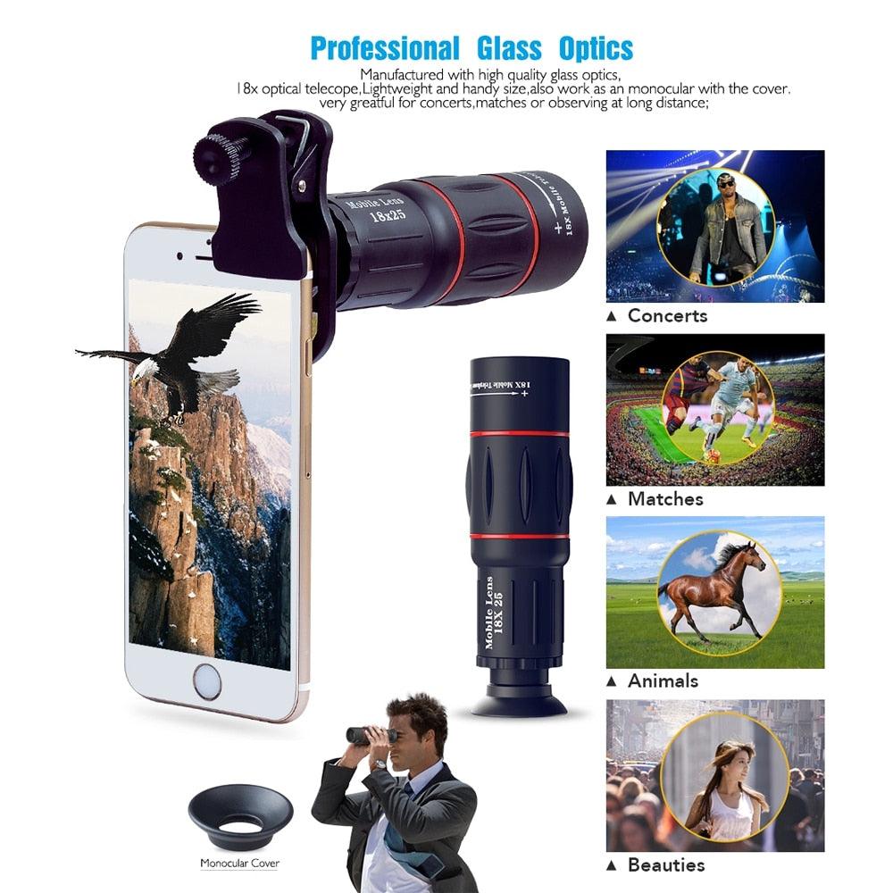 Great 18X Telescope Zoom Mobile Phone Lens Telephoto Macro Camera Lenses Universal Selfie Tripod With Clip For All Smartphone (MC3)(RS)