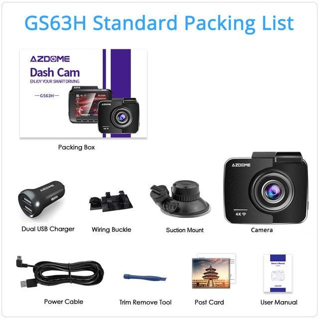 Dash Cam Dual Lens 4K UHD Recording Car Camera DVR Night Vision WDR Built-In GPS Wi-Fi G-Sensor Motion Detection (CT4)(1U60)