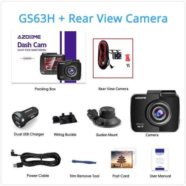 Dash Cam Dual Lens 4K UHD Recording Car Camera DVR Night Vision WDR Built-In GPS Wi-Fi G-Sensor Motion Detection (CT4)(1U60)