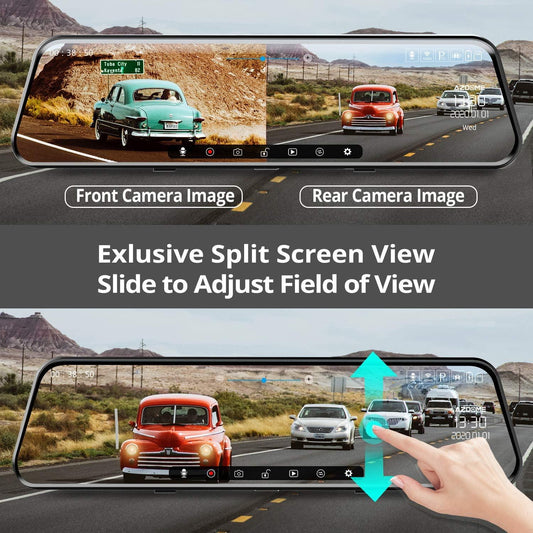 11.8" Mirror Car DVR Streaming Media Full-Screen Touching Dual Lens Night Vision 1296P Front 1080P Backup (CT3)(F60)