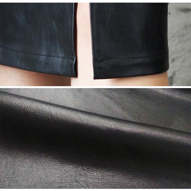 Fashion PU Leather Women's Skirt - New Midi Sexy High Waist - Split Skirt - Office Pencil Skirt (BSK)(TP6)(F22)(F20)