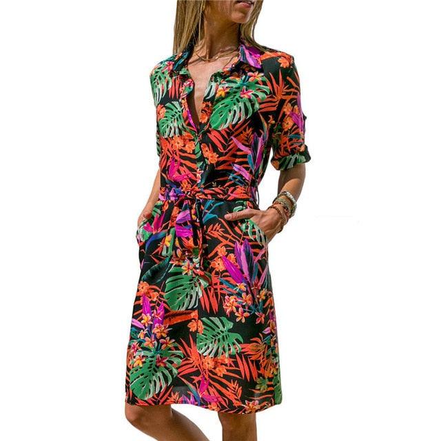 Trending Long Sleeve Shirt Dress - Summer Boho Beach Dresses - Women Casual Striped Print A-line Mini Party Dress (WS06)