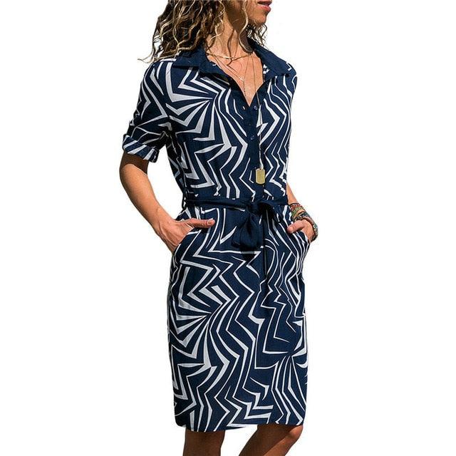 Trending Long Sleeve Shirt Dress - Summer Boho Beach Dresses - Women Casual Striped Print A-line Mini Party Dress (WS06)