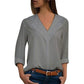 Gorgeous Blouse - Long Sleeve Double V-neck Women Tops -Solid Office Shirt (TB1)