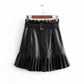Women's Chic PU Leather Pleated Skirt - Ruffles Tie Belt Waist Pocket Skirt (BSK)(F22)