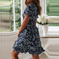 Cute Women Summer Dresses - Sexy V Neck Floral Print Boho Beach - Ruffle Short Sleeve A Line Mini Dress (WS06)(F18)