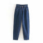 Women Streetwear Pleated Jeans - High Waist Loose Jeans - Pockets Pants (D21)(TB6)