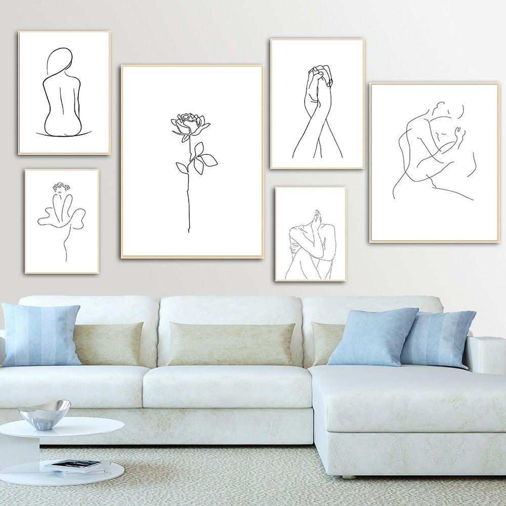 Abstract Lady Line Drawing Picture Home Decor Nordic Canvas Painting Wall Art Figure (AD1)