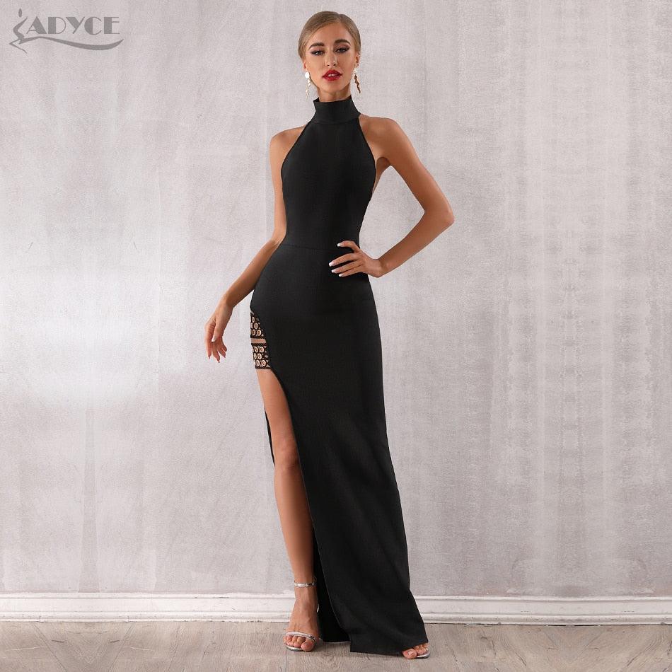 New Summer Black Bandage Dress - Sexy Sleeveless Halter Hollow Out Maxi Club Dress (BWD)(WS06)