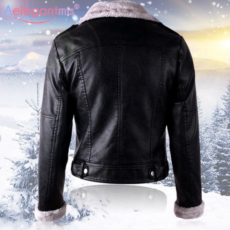 Great Autumn Winter Leather Jacket - Women Faux Fur Coat - Ladies Slim Short Biker Jacket - Warm Plush Outerwear (TB8B)