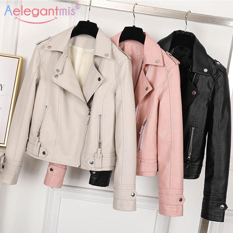 Fashion Slim Women Faux Leather Jacket - Casual Female Punk Streetwear Spring Autumn Coat (TB8B)(F23)