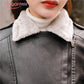 Women Leather Jacket - Autumn Winter Warm Plush Thick Outerwear - Ladies Wool Jackets (TB8B)