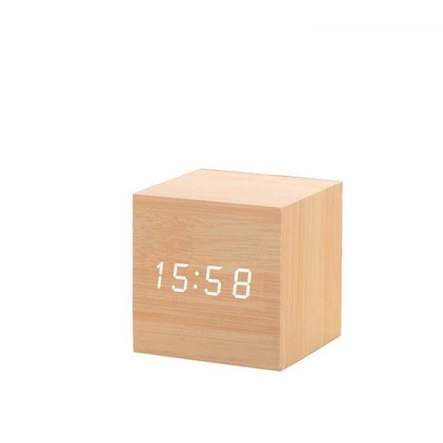 Alarm Clock LED Wooden Table Voice Control Digital Wood USB/AAA Powered Electronic Desktop Clocks (HA4)(1U57)(F57)