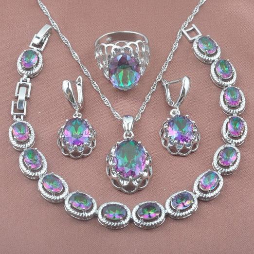 Amazing Bridal Jewelry Sets - Women's Top Crystal Wedding Gifts - Multicolor Zirconia (3JW)