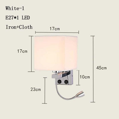 American USB Interface Charging Wall Lamp E27 LED Chinese Fabric Wall Light for Indoor Bedside Lamp (D58)(LL6)