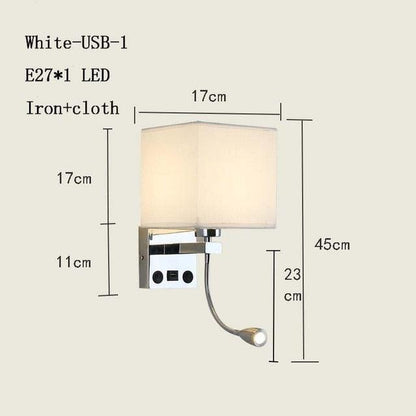 American USB Interface Charging Wall Lamp E27 LED Chinese Fabric Wall Light for Indoor Bedside Lamp (D58)(LL6)