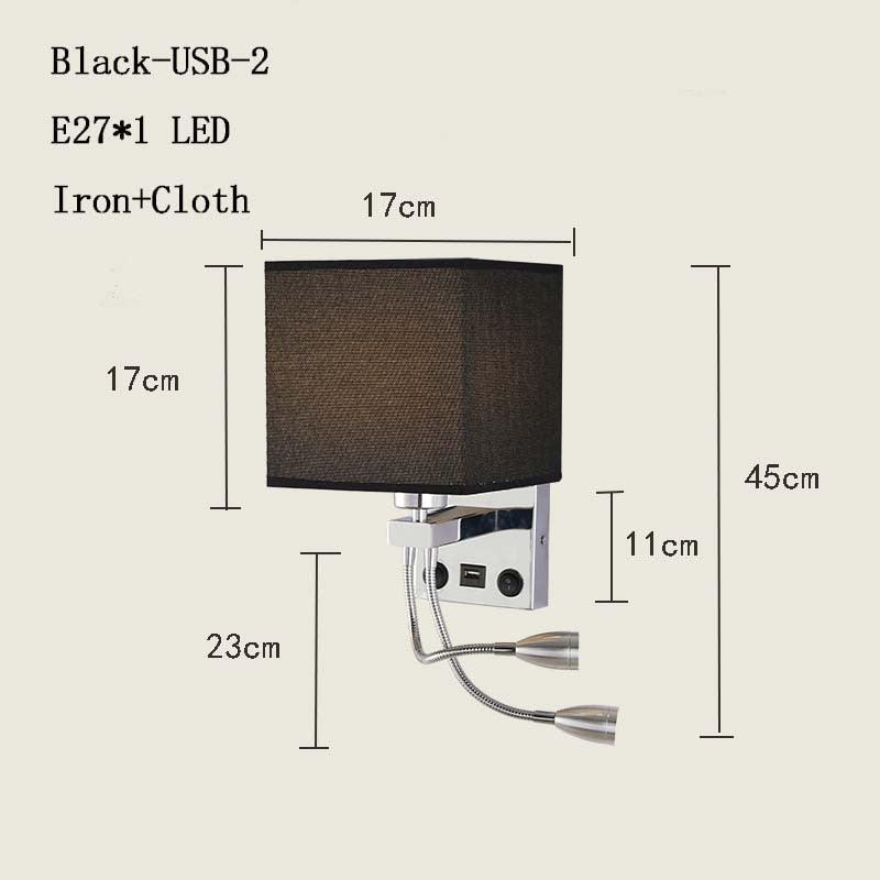 American USB Interface Charging Wall Lamp E27 LED Chinese Fabric Wall Light for Indoor Bedside Lamp (D58)(LL6)