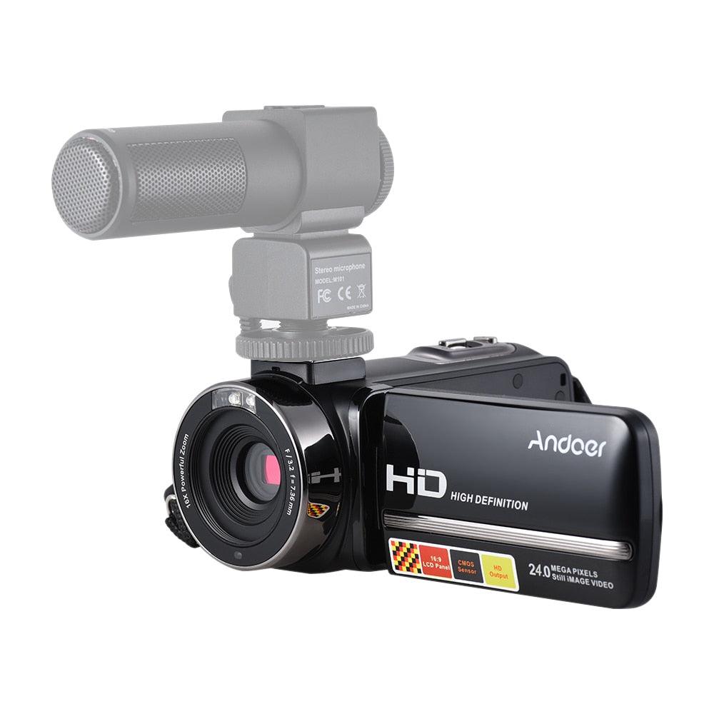 24M Digital Video Camera 1080P Full HD with Night-shot Digital Camcorder 3.0" LCD with Hotshoe for External Microphone (MC4)