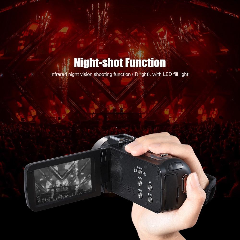 24M Digital Video Camera 1080P Full HD with Night-shot Digital Camcorder 3.0" LCD with Hotshoe for External Microphone (MC4)