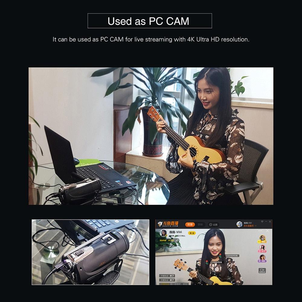 Professional Video Camera 4K Camara Camcorder w/ Extra 0.39X Wide Angle Lens + Lens Hood +External Microphone (MC4)(F54)