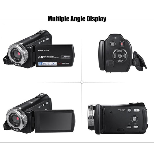 V12 Video Camera 1080P Full HD 16X Digital Zoom Recording Camcorder w/3.0 Inch Rotatable LCD Screen Support Night Vision (MC4)(F54)