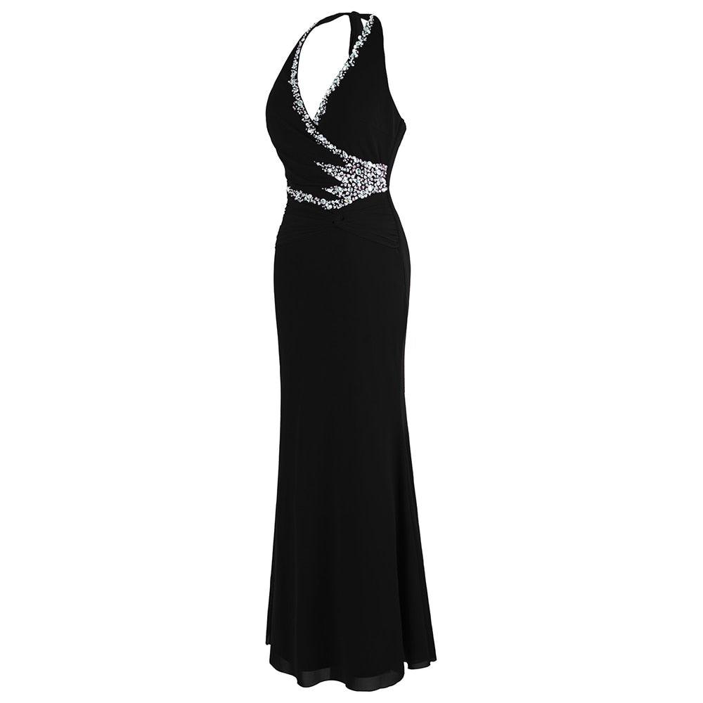 Fashions Halter Beading Black Evening Dresses - Long Formal Party Gown (1U18)(1U35)